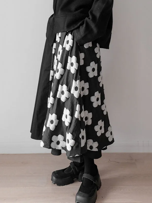 Original Cool A-Line Loose Split-Joint Jacquard Solid Color Skirts Bottoms
