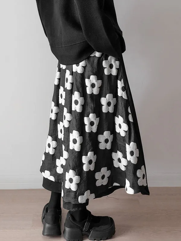 Original Cool A-Line Loose Split-Joint Jacquard Solid Color Skirts Bottoms