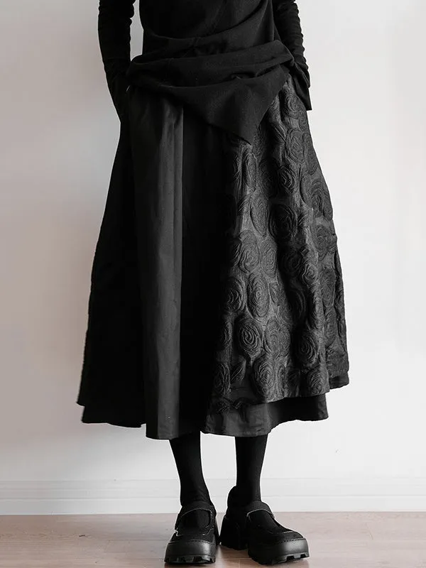 Original Cool A-Line Loose Split-Joint Jacquard Solid Color Skirts Bottoms