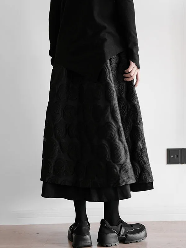 Original Cool A-Line Loose Split-Joint Jacquard Solid Color Skirts Bottoms