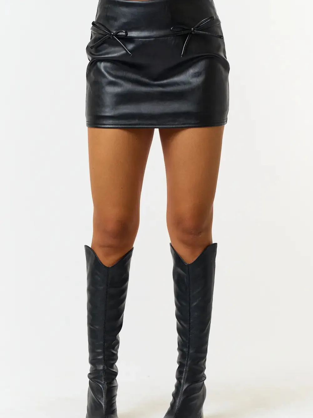 PU Bow Mini Skirt