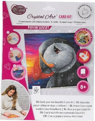 "Puffin Sunset" Crystal Art Card by Rachel Froud 18x18cm