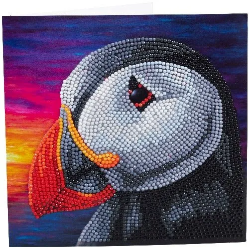 "Puffin Sunset" Crystal Art Card by Rachel Froud 18x18cm