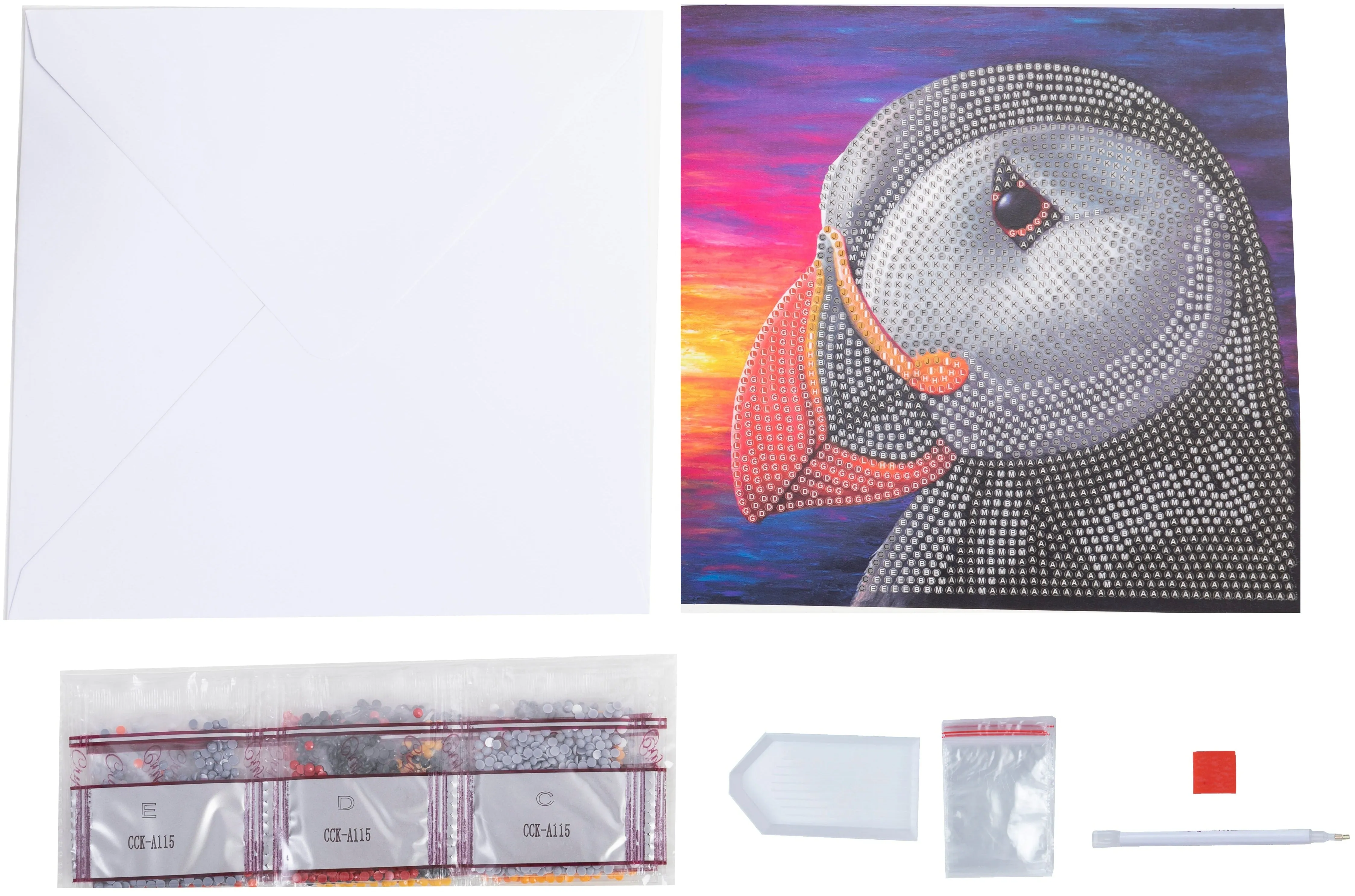 "Puffin Sunset" Crystal Art Card by Rachel Froud 18x18cm