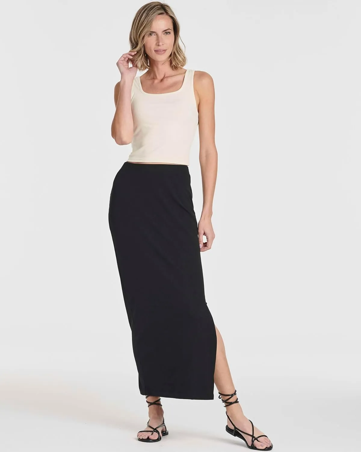 Real Essentials 3 Pack: Women's Ribbed High Waisted Maxi Skirt with Side Slit - Casual Long Pencil Skirt