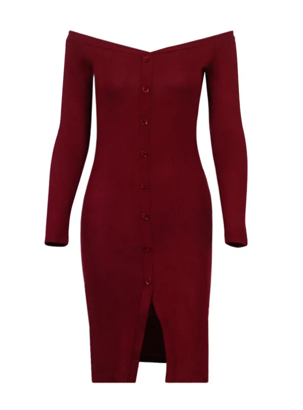 Slash Neck Dress Long Sleeve Off Shoulder Dress Women