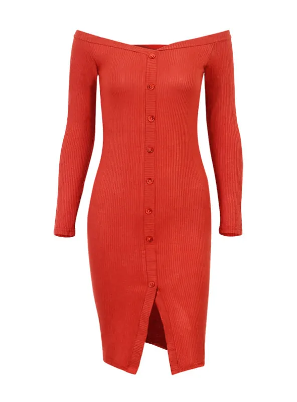 Slash Neck Dress Long Sleeve Off Shoulder Dress Women
