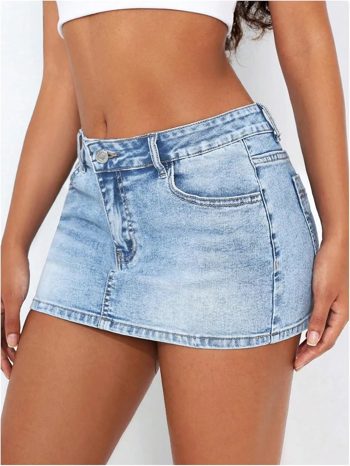 SOLY HUX Women's Summer Denim Skirt Casual Going Out Bodycon Mini Jean Skirts with Pockets