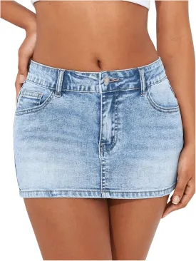 SOLY HUX Women's Summer Denim Skirt Casual Going Out Bodycon Mini Jean Skirts with Pockets