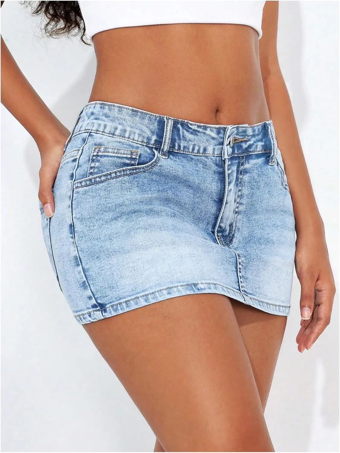 SOLY HUX Women's Summer Denim Skirt Casual Going Out Bodycon Mini Jean Skirts with Pockets