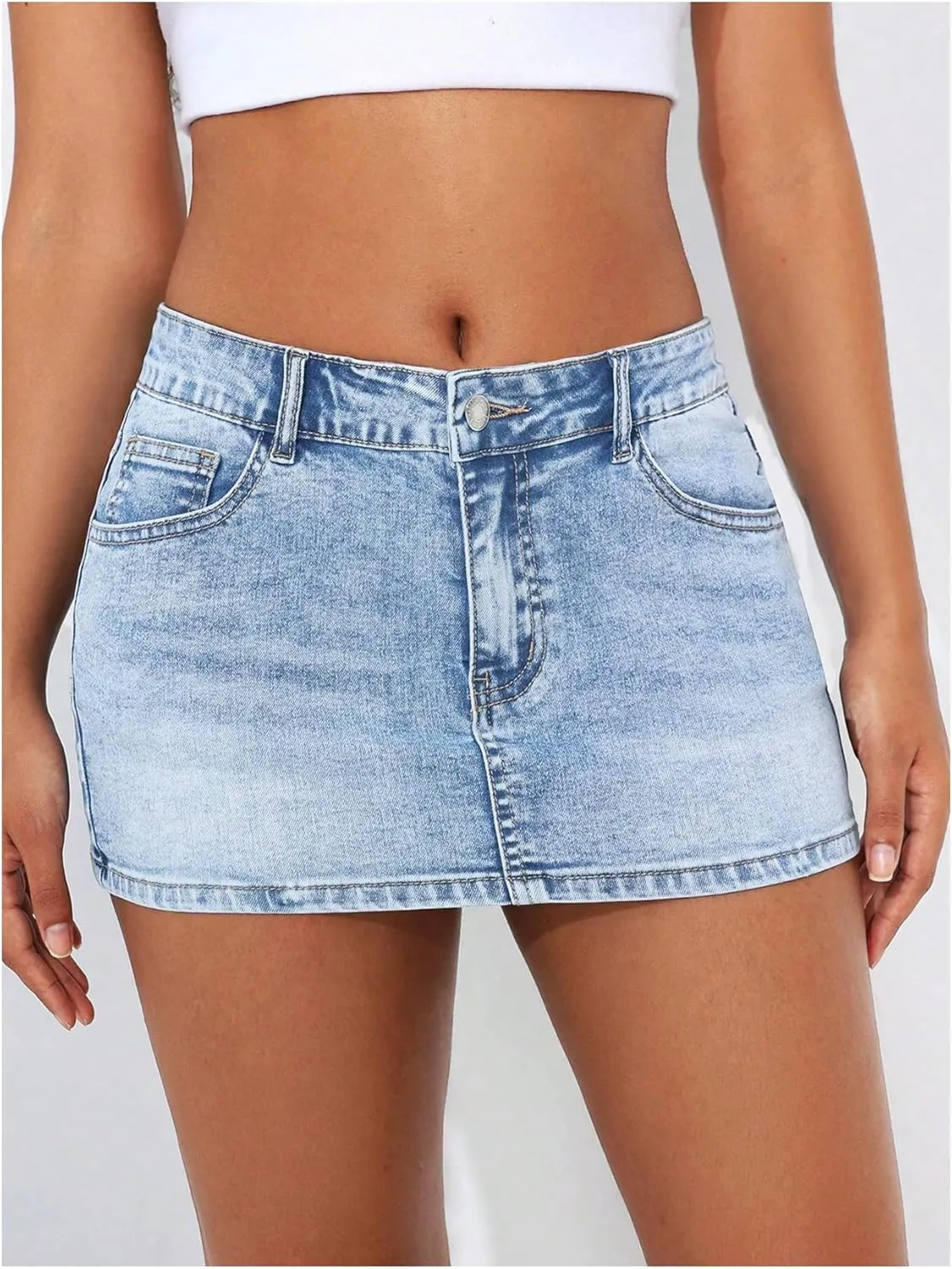 SOLY HUX Women's Summer Denim Skirt Casual Going Out Bodycon Mini Jean Skirts with Pockets