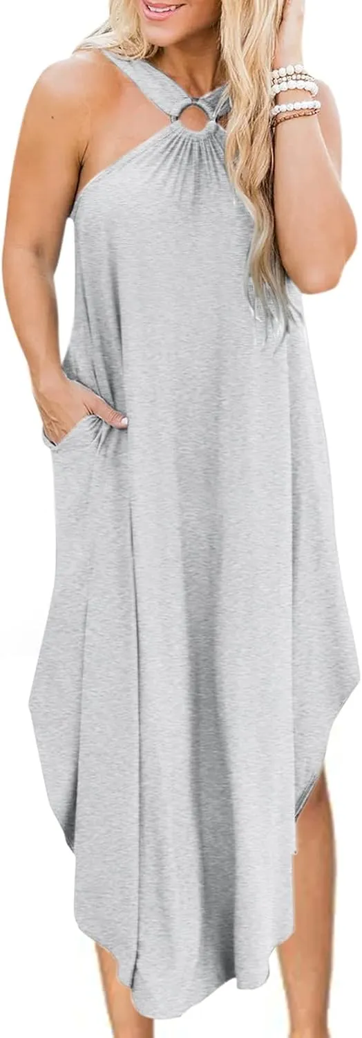Summer Maxi Dresses for Women 2025 Sexy Sleeveless Maxi Dress Open Back Tank Pencil Dresses Casual Slimming Sundress