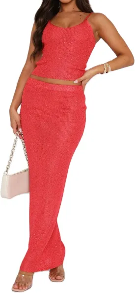 Women Two Piece Skirt Outfits Sleeveless Spaghetti Strap Scoop Neck Cami Tops Bodycon Sexy Maxi Skirts Sets Summer