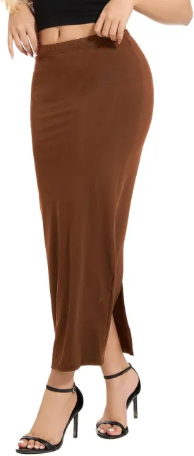Women's Casual Back Split Maxi Skirts High Waist Leopard Print Bodycon Pencil Long Skirt