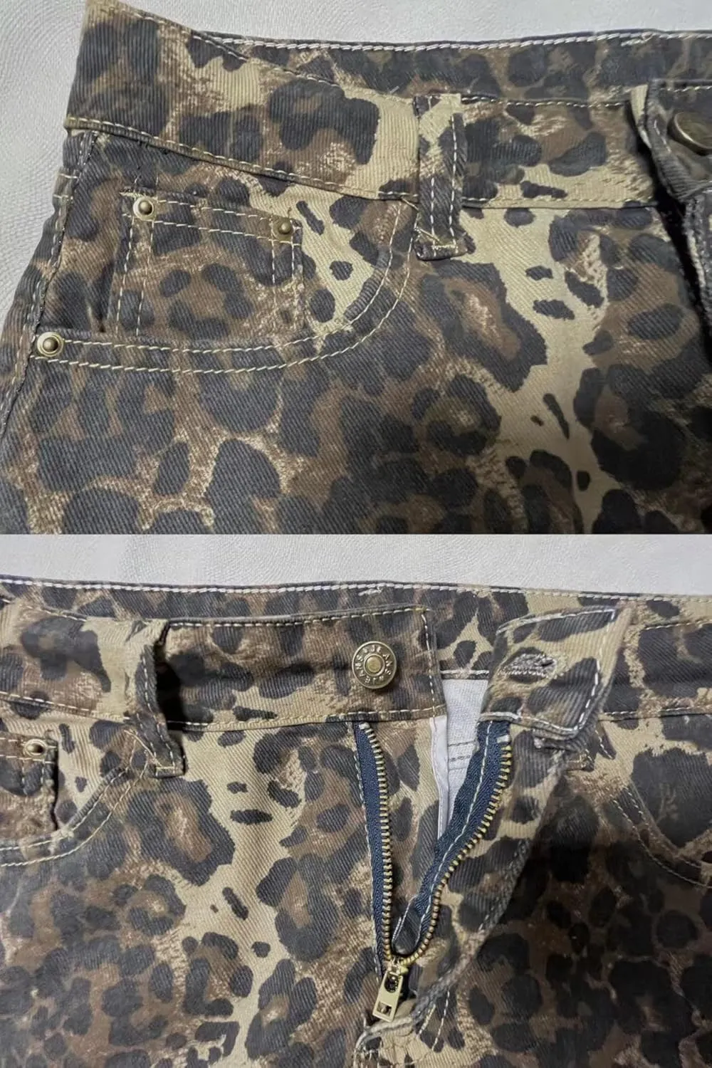 Women's Leopard Print Denim Mini Skirt High Waisted Sexy Bodycon Short Cheetah Print Jean Skirts for Women