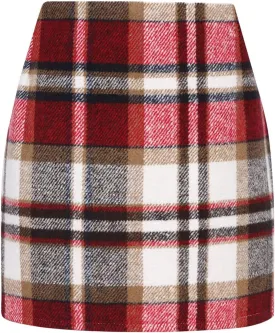 Womens Wool Plaid Skirt High Waist Bodycon Pencil Skirt Fall Flannel Woolen Tartan A-line Skirts