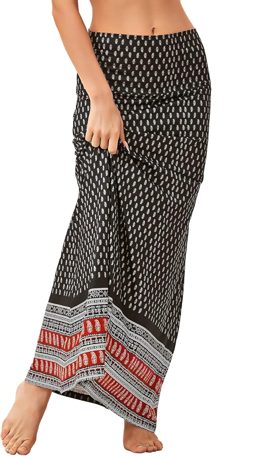 Zando Long Skirts for Women Trendy Dresses High Waisted Maxi Skirt Casual Workout Stretchy Flared Flower Skirt for Girls